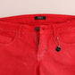 Costume National Red Cotton Stretch Slim Jeans