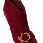 Dolce & Gabbana Burgundy Cotton Blend Velvet Ankle Boots Heel Shoes