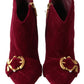 Dolce & Gabbana Burgundy Cotton Blend Velvet Ankle Boots Heel Shoes