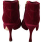 Dolce & Gabbana Burgundy Cotton Blend Velvet Ankle Boots Heel Shoes