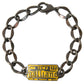 John Galliano Silver Tone Brass Chain Logo Plaque Branded Antique Bracelet