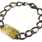 John Galliano Silver Tone Brass Chain Logo Plaque Branded Antique Bracelet