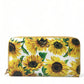 Dolce & Gabbana White Sunflower Leather DG Zip Around Continental Wallet