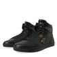 Dolce & Gabbana Black Crown Bee logo Mid Top Portofino Sneakers Shoes