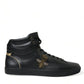 Dolce & Gabbana Black Crown Bee logo Mid Top Portofino Sneakers Shoes