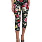Dolce & Gabbana Black Floral Print Mid Waist Cropped Pants
