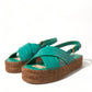 Dolce & Gabbana Green Leather Platform Espadrille Sandal Shoes
