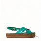 Dolce & Gabbana Green Leather Platform Espadrille Sandal Shoes