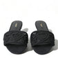 Dolce & Gabbana Black Cotton Heart Embroidery Sandals Shoes