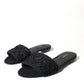 Dolce & Gabbana Black Cotton Heart Embroidery Sandals Shoes