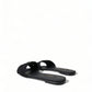 Dolce & Gabbana Black Cotton Heart Embroidery Sandals Shoes