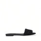 Dolce & Gabbana Black Cotton Heart Embroidery Sandals Shoes