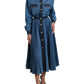 Dolce & Gabbana Blue Collared Denim Pleated A-line Midi Dress