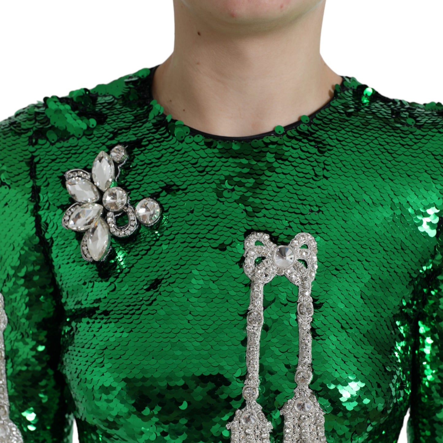 Dolce & Gabbana Green Sequin Swarovski Crystal Dress