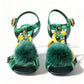 Dolce & Gabbana Green Banana Leaf Embellished T-Strap Sandals Shoes