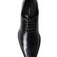 Dolce & Gabbana Black Leather Lace Up Formal Flats Shoes