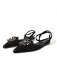 Dolce & Gabbana Black Leather Crystal Slingback Flats Shoes