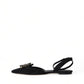 Dolce & Gabbana Black Leather Crystal Slingback Flats Shoes