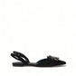 Dolce & Gabbana Black Leather Crystal Slingback Flats Shoes