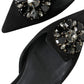 Dolce & Gabbana Black Leather Crystal Slingback Flats Shoes
