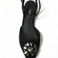 Dolce & Gabbana Black Leather Crystal Slingback Flats Shoes