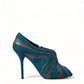 Dolce & Gabbana Teal Suede Leather Peep Toe Heels Pumps Shoes
