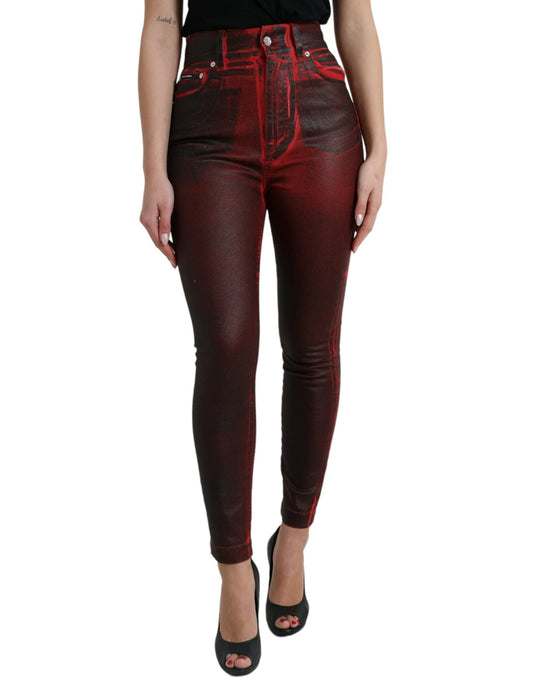 Dolce & Gabbana Black Red Ombre Cotton Skinny Denim Jeans