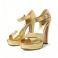 Dolce & Gabbana Gold Crystal Ankle Strap Platform Sandals Shoes