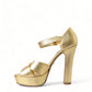 Dolce & Gabbana Gold Crystal Ankle Strap Platform Sandals Shoes