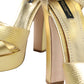 Dolce & Gabbana Gold Crystal Ankle Strap Platform Sandals Shoes