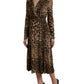 Dolce & Gabbana Brown Leopard Print Wrap Effect Midi Dress