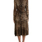 Dolce & Gabbana Brown Leopard Print Wrap Effect Midi Dress