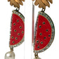 Dolce & Gabbana Red Watermelon Gold Brass Crystal Clip Dangling Earrings