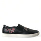 Dolce & Gabbana Black Patch Embellished Slip On Men Sneakers Shoes