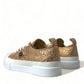 Dolce & Gabbana Gold White Brocade Low Top Sneakers Women Shoes