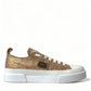 Dolce & Gabbana Gold White Brocade Low Top Sneakers Women Shoes