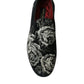 Dolce & Gabbana Black Floral Slippers Men Loafers Dress Shoes