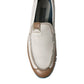 Dolce & Gabbana White Brown Leather Slip On Men Moccasin Shoes