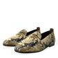 Dolce & Gabbana Gold Velvet Brocade Smoking Slipper Dress Shoes