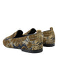 Dolce & Gabbana Gold Velvet Brocade Smoking Slipper Dress Shoes