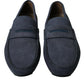 Dolce & Gabbana Blue Calfskin Leather Slip On Moccasin Shoes