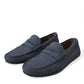 Dolce & Gabbana Blue Calfskin Leather Slip On Moccasin Shoes
