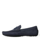 Dolce & Gabbana Blue Calfskin Leather Slip On Moccasin Shoes