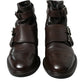 Dolce & Gabbana Brown Leather Straps Ankle Boots Shoes