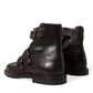 Dolce & Gabbana Brown Leather Straps Ankle Boots Shoes