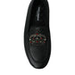 Dolce & Gabbana Black Leather Crystal Embellished Loafers Dress Shoes