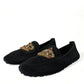 Dolce & Gabbana Black Leather Crystal Crown Loafers Shoes