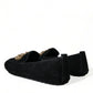 Dolce & Gabbana Black Leather Crystal Crown Loafers Shoes