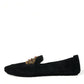 Dolce & Gabbana Black Leather Crystal Crown Loafers Shoes