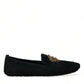 Dolce & Gabbana Black Leather Crystal Crown Loafers Shoes